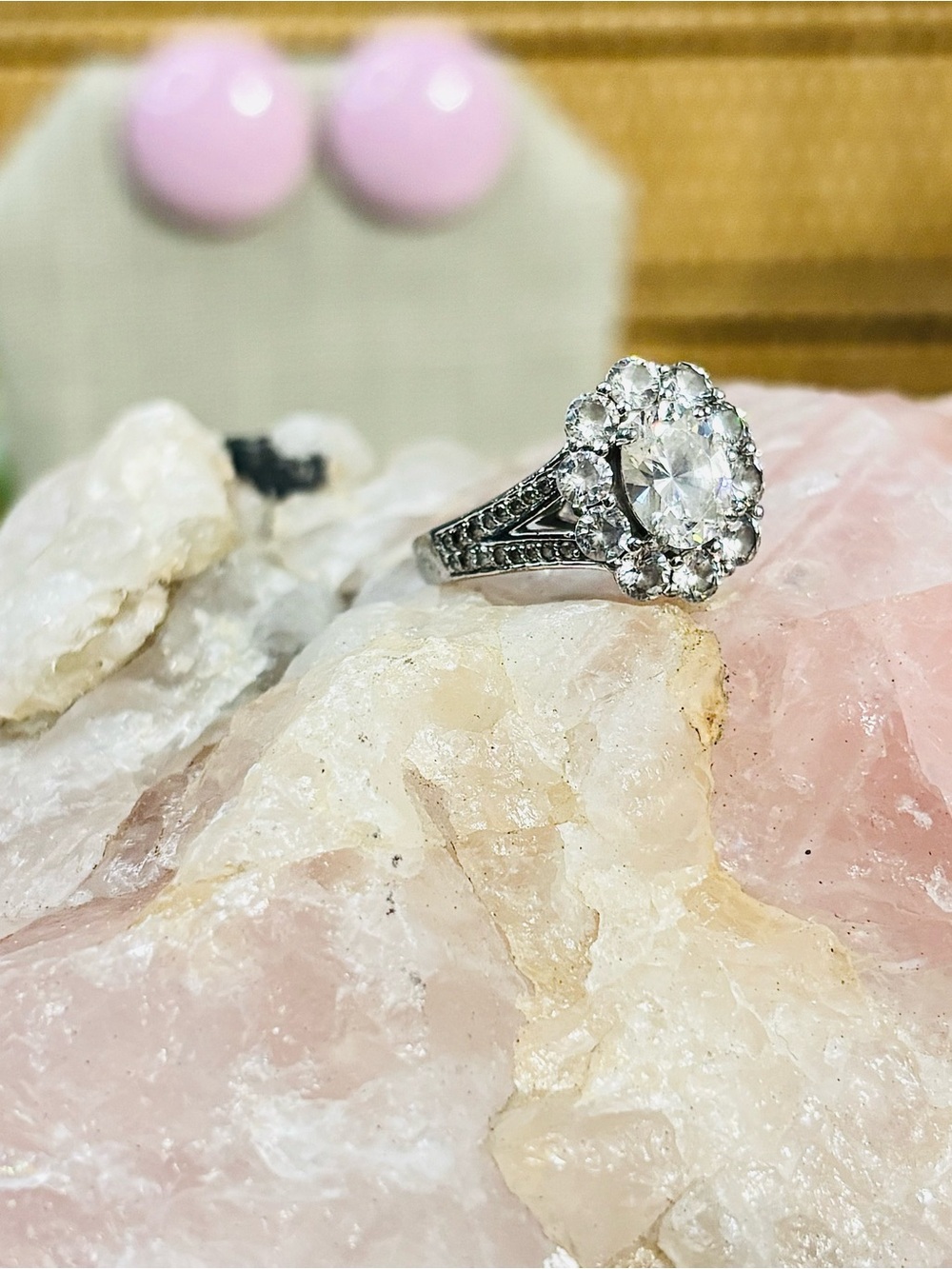Vanna K Sterling Silver Halo Cocktail Ring with Crystal CZs